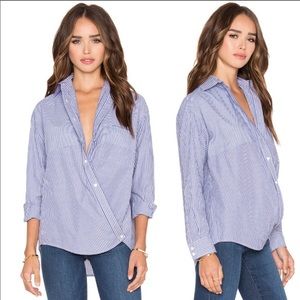 Vince Poplin Stripe Crossover Button Up Shirt